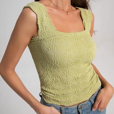 Women Square Neck Crop Tank Tops FP Dupes Love Letter Cami Going Out Tops Slim Fit Lettuce Trim Crop Tops Green, M/L - Image 3