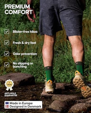 DANISH ENDURANCE Light Hiking Socks, Light Merino Wool Socks, Anti Blister, Unisex, 3 or 5-Pack - Image 3