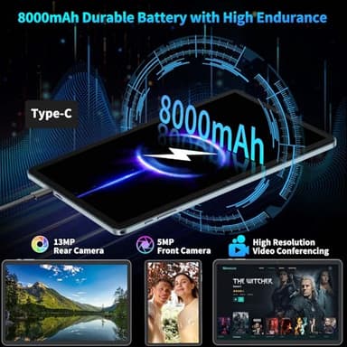 2025 Android 15 Tablet with Keyboard, 24GB+128GB+2TB Expand, 10.1 Inch Octa-Core 2-in-1 Tablets with 5G/2.4G WiFi, 8000mAh, BT5.0, GMS Certified, with Mouse, Case, Stylus, Split Screen(Black case) - Image 6