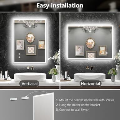40 X24 LED Bathroom Mirror, Dual Backlit & Front Lit Anti-Fog, Dimmable, Dimmable led Mirror for Bathroom, Bathroom Mirror with Lights Wall-Mounted Vanity Mirror - Image 7