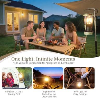 HOMY Solar Camping Lantern: Dual Solar/USB-C Charging, Super Bright LED, Adjustable Brightness, Swivel Spotlight, Lightweight Compact for Camping, Storm Outages, Outdoor Use - Image 2