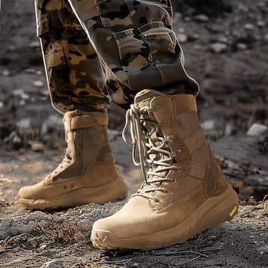 NORTIV 8 Men's Breathable Tactical Military Work Boots Side Zipper Leather Lightweight Hiking Motorcycle Combat Boots 8 Inches Recon,Size 8.5,Coyote,SNMT242M - Image 8