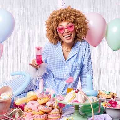 White Metallic Tinsel Foil Fringe Curtains, 2 Pack 3.3x8.3 Feet Streamer Backdrop Curtains for Birthday Party Decorations, Halloween Decor, Foil Curtain Backdrop for Bachelorette Party - Image 6