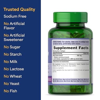 Puritan's Milk Thistle 4:1 Extract 1000mg 180 Softgels (Silymarin) Liver Health - Image 6