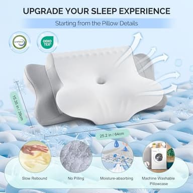 Cervical Pillow for Neck Pain Relief - Cooling Ergonomic Dual-Sided Orthopedic Neck Pillow with Ice Silk Pillowcase, Breathable Memory Foam Contour Pillow for Side, Back, Stomach Sleepers - Image 6