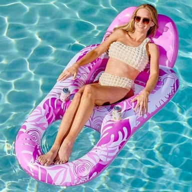 SLOOSH Pool Lounge Float Adult, Inflatable Pool Floats Lounger Raft Floaties Water Floating Recliner Chair with Cup Holders Foot Rest Swimming Floaty, Pink - Image 1