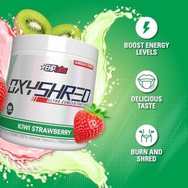 EHP Labs OxyShred Pre Workout Powder - Preworkout Powder with L Glutamine & Acetyl L Carnitine, Energy Boost Drink - Kiwi Strawberry, 60 Servings - Image 4