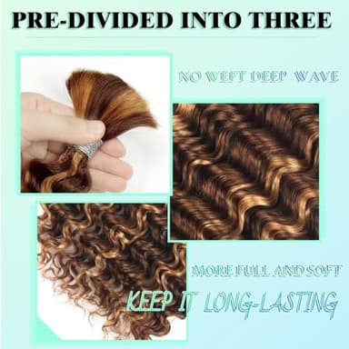 Human Braiding Hair 18 Inch 6 Bundles Human Hair Braiding Hair No Weft Deep Wave Bulk Human Hair for Braiding Hair Extensions for Boho Braids Wet and Wavy 150g P4/27# - Image 4