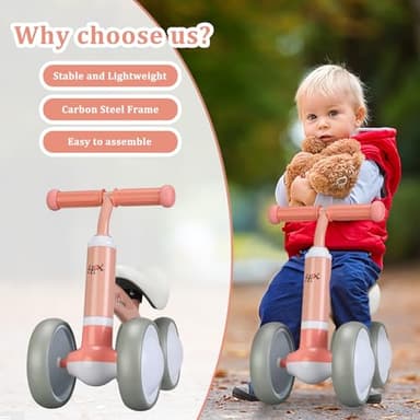 Baby Balance Bike Cute Toys for 1 Year Old Boy and Girl 12-24 Months Toddler Bike Baby Walker Riding Gifts for Boys Girls No Pedal Infant 4 Wheels Baby's First Birthday Gift (Pink) - Image 7