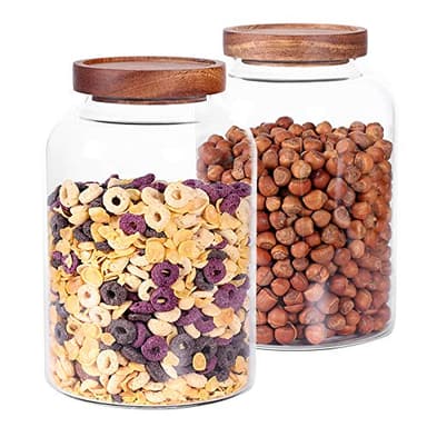 LEAVES AND TREES Y Thicken Glass Storage Jar, Food Storage Container/Canisters with Airtight Wooden Lid for Tea, Coffee, Honey, Cacao Powder,BPA Free Perfect as a Cereal Dispenser (7.6inch 2pcs) - Image 7