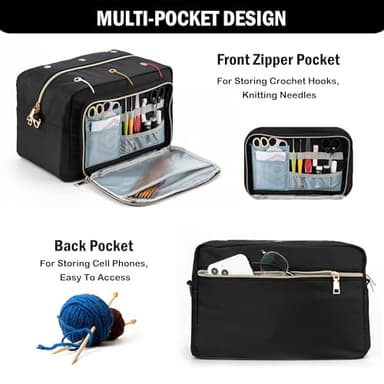 EXLIFBAG Crochet Bag, Yarn Storage Organizer with Adjustable Shoulder Straps, Yarn Bag for Crochet Accessories, Knitting Needles & Crochet Hooks - Image 5
