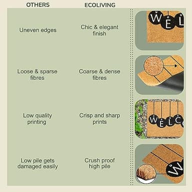 Eco Living Welcome Mats, Natural Coco Coir Mat with Non-Slip PVC Backing, Indoor Outdoor Mats for Entryway, Rustic Decor for Front Door, All-Weather Floor Mats with Print, Beige & Black, 30”x17” - Image 6