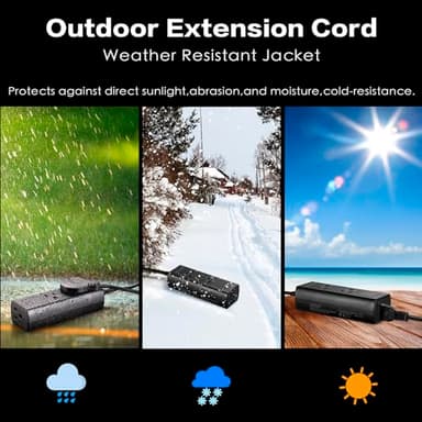 Outdoor Power Strip Weatherproof, 10FT Heavy Duty Outdoor Extension Cord - 3 Outlets - Waterproof Surge Protector, Shockproof Overload Protection Electrical Outlet, Industrial/Home Power Strip - Image 3