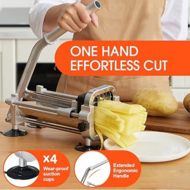 Befano French Fry Cutter, Stainless Steel Potato Cutter with 1/2 Inch, 3/8 Inch and 1/4 Inch Blades (Manual Cutter, 1/2 '' & 3/8 '' & 1/4 '' Blade) - Image 4