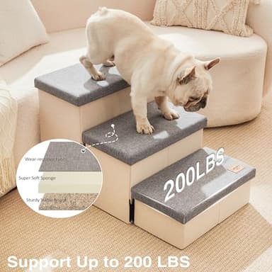 Love's cabin Dog Stairs for High Bed 18"H,Foldable Pet Stairs for Small Medium or Large Dogs Puppy with Storage for Bed or Couch, Cat Dog Steps Ramp with Zip up to 200 lbs(Light Grey,3 Steps no Condo) - Image 5