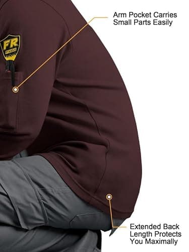 PTAHDUS FR Shirts for Men, 7.1oz Flame Resistant Clothing Long Sleeve FRC Welding Shirts, NPFA2112 100% Cotton Fire Retardant Clothes(7.1oz Burgundy,3X-Large) - Image 3