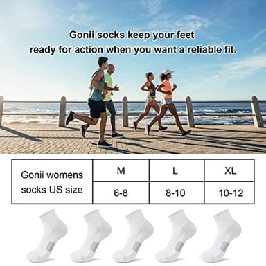 Gonii Ankle Socks Womens Athletic Thick Cushioned Running Hiking Crew Socks 5-Pairs (White) - Image 7