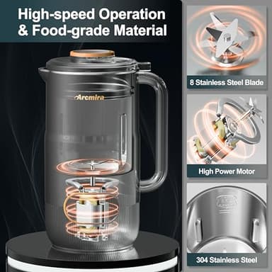 8 in 1 Nut Milk Maker, 8 Blade 35oz Homemade Almond, Oat, Coconut, Soy, Plant Based Milks and Non Dairy Beverages, Soy Milk Maker Machine with Delay Start/Keep Warm/Self-Cleaning/Boil Water - Image 6
