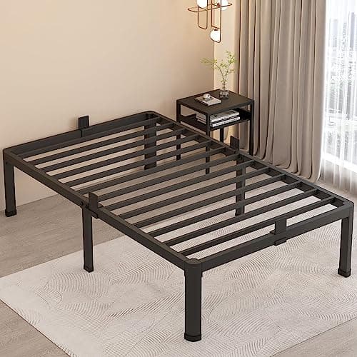 MAF 18 Inch Twin Bed Frames with Round Corner Legs Mattress Slide Stopper No Box Spring Needed Heavy Duty Metal Platform Bed Frame Under-Bed Storage Space, 3000 LBS Steel Slats Support - Image 1