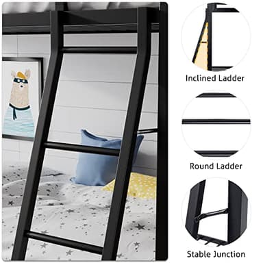 SHA CERLIN Loft Bunk Bed Twin Over Twin Size with Ladder and Guardrail,Heavy Duty Metal Slats Support No Box Spring Needed Small Space Saving Furniture for Bedroom Dorm,Black - Image 5