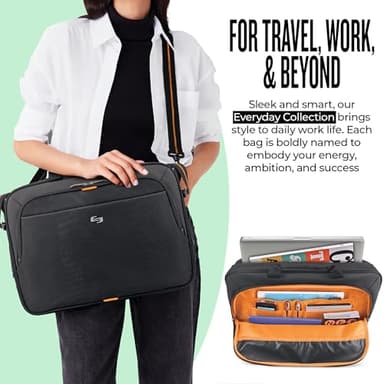 Solo New York Briefcase - Laptop Carrying Bag for Women & Men, Brief for Travel & Work, Internal Tablet Pocket, Adjustable Shoulder Strap, Fits 13.3" Computer - Ace Slim, Black & Orange - Image 4