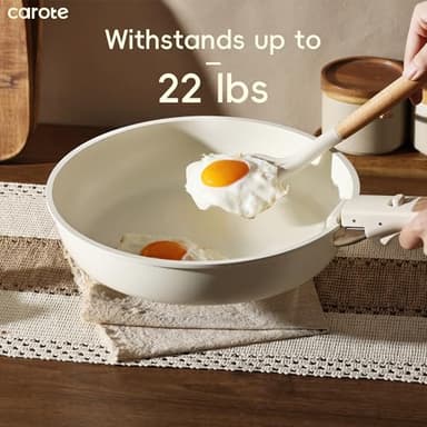 CAROTE 25pcs Pots and Pans Set Non Stick, Cookware Sets, Kitchen Set, Oven/Dishwasher/Fridge Safe, Space Saving Pots Set, Nonstick Set with Versatile Detachable Handle with Knife Set, Cream - Image 4