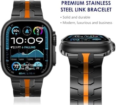 Wingle Stainless Steel Bands for Apple Watch Band Ultra 3/2/1 Band Ultra 49mm Series 11 10 46mm 45mm 44mm 42mm SE 3/2/1 Series 9 8 7 6 5 4 3 Men, Classy Business Rugged Metal iWatch Bands,Black/Orange - Image 4