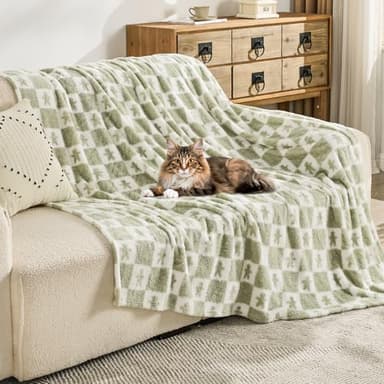 EMME Checkered Blanket Twin Size - 60"x80" Green Knit Blanket Soft Fluffy Patterned Throw Blankets for Couch, Sofa, Chair, Bed, Camping, Picnic, Travel - Image 2