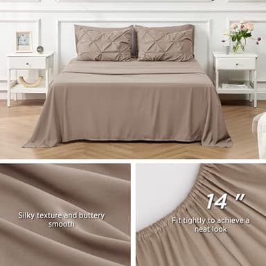 Bedsure Full Size Comforter Sets - Bedding Sets Full 7 Pieces, Pintuck Bed in a Bag Khaki Bed Set with Comforter, Sheets, Pillowcases & Shams - Image 6