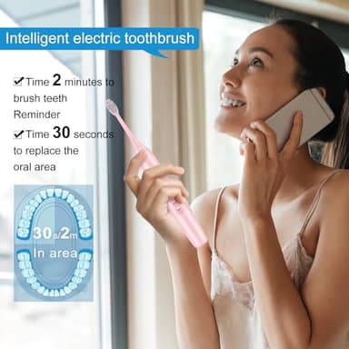 kingheroes Electric Toothbrush Set, Comes with 8 Brush Heads & Travel Case,4 Modes with 2 Minutes Built in Smart Timer, One Charge for 60 Days, 42000 VPM Motor (Pink) - Image 4