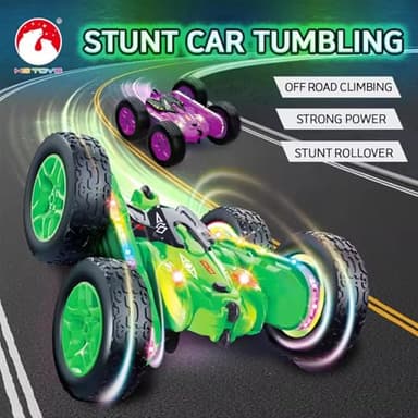 Kribin Remote Control Car, RC Car with Sides Light Strip and Headlights - Toy for Boys 4-7 - Green - Image 2