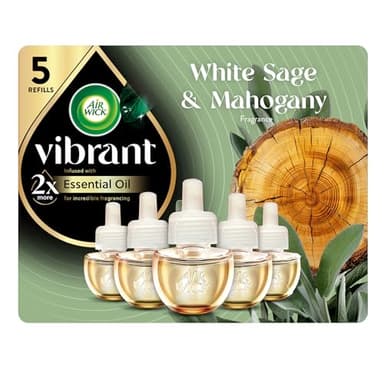 Air Wick Plug in Scented Oil Refill, 5ct, White Sage & Mahogany, Air Freshener, Essential Oils - Image 1