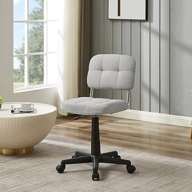 VECELO Modern Armless Home Office Desk Chair, 360°Rolling Swivel Adjustable Height for Make Up/Bed Room/Small Space, Linen Fabric - Image 2
