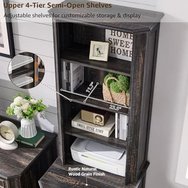 T4TREAM 6-Tier Bookcase Set of 2 with 2 File Drawers, 72" Tall Farmhouse Bookshelf with Storage & Adjustable Shelves, Wooden Floor Standing Display Book Shelf for Home Office, Dark Rustic Oak - Image 4