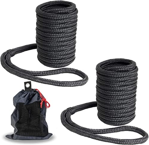 Young Marine Made 1/2 Inch x 25FT Double Braided Nylon Dock Line for Boats with 12 Inch Eyelet, 2 Pack, Black - Image 1