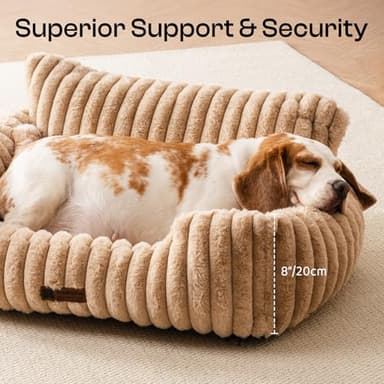 MEWOOFUN Dog Couch Bed, Fluffy Small Dog Bed with Removable Washable Cover, Supportive Cat Couch for Cats & Dogs up to 25 lbs (Camel, 30x21x12) - Image 2