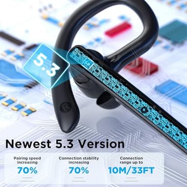 TERUNSOUl Bluetooth Headset V5.3, Wireless Bluetooth Earpiece with 600mAh Charging Case, 110H Playtime, Hands Free Headset for Cell Phone and Computer with Built-in Microphone for Work Trucker Office - Image 4