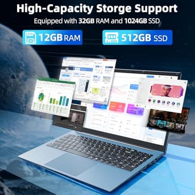Naclud Laptops, 15.6 Inch Laptop Computer, 12GB DDR4 512GB SSD with Celeron N5095A Processor, FHD 1920x1080 Win 11 Notebook, 52WH Battery, 180° Viewing, Type-C, HDMI, USB 3.2, 5G WiFi, BT5.0(Gray) - Image 2