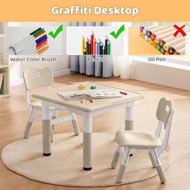 CuFun Kids Table & Chairs Set (2 Chairs) Height Adjustable for Ages 2-8 | Non-Slip Toddler Activity Table with Wipe-Clean Desktop, Montessori Learning & Art Drawing Table for Home Preschool - Image 2
