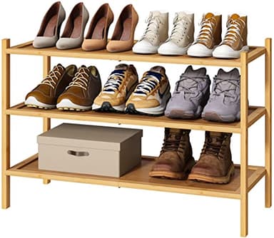 kiplant 3-Tier Shoe Rack for Closet, Bamboo Wood Shoe Rack for Indoor & Outdoor, Stackable Shoe Organizer for Entryway (Natural, 3-Tier) - Image 1