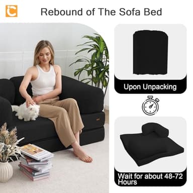 COMAX Folding Sofa Bed Queen, 4-in-1 Foldable Floor Couch Convertible Futon Sofa with Armrests Sleeper Mattress Chair Bed Comfy Portable Fold Out Lounge Guest for Living Room Bedroom, Black - Image 9