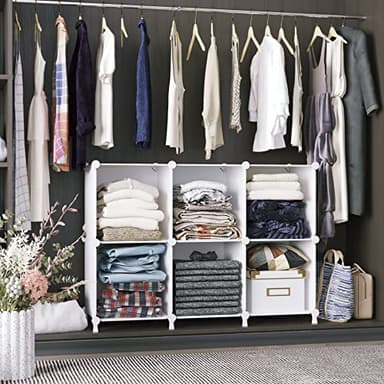 AWTATOS Cube Storage Organizer, Storage Cubes Shelves Bookshelf, 6 Cube Closet Organizers and Storage, DIY Stackable Plastic Clothes Organizer Shelving for Bedroom, Home, White - Image 9