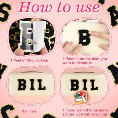 ASTARON 26 Pcs Self Adhesive Letter Patches Chenille Letters Stickers, A-Z Embroidered Applique Patches Alphabet Cloth Patch for Clothes, Bags, Hat, Phone Case, DIY Accessories (Black) - Image 6