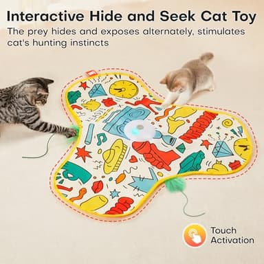 Potaroma Cat Feather Toys Interactive, Unpredicatable in-The-Cover Moving Feather, Hide and Seek Kitten Wand Toy, Rechargeable Automatic Indoor Cat Toy, Exercise Kicker for All Breeds, Graffiti Cover - Image 3