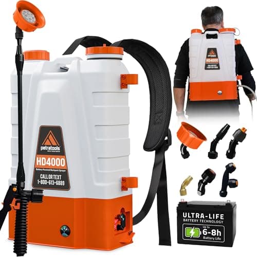 PetraTools Battery Powered Backpack Sprayer 4 Gallon - 6 Hours Long Battery Life & Padded Straps for Comfort - HD4000 Electric Backpack Garden Sprayer with 6 Spray Nozzles & 90PSI Adjustable Pressure - Image 1