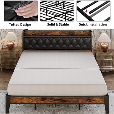 ANCTOR California King Bed Frames, Storage Headboard with Outlets, Easy to Install, Sturdy and Stable, No Noise, No Box Springs Needed, Rustic Brown and Black - Image 6