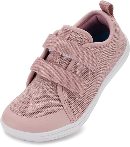 WHITIN Toddler/Boys/Girls Wide Barefoot Shoes Kid Minimalist Sneakers Size 7 Hook and Loops Zero Drop Running Walking Athletic Children Soft Training Tennis Gym Rose 24 - Image 1