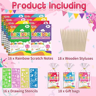 FEREDO KIDS Party Favors for Kids: 16 Pack Rainbow Scratch Art Notebook Back to School Students Classroom Gifts Bulk for Girls Boys Goodie Bags Stuffers, Return Gifts for Birthday Party Favors Bulk - Image 3