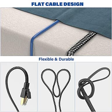 Orbram Cat 8 Ethernet Cable 50 ft, Nylon Braided High Speed Heavy Duty Network LAN Patch Cord, 40Gbps 2000Mhz SFTP RJ45 Flat Internet Cable Shielded in Wall, Indoor&Outdoor for Modem/Router/Gaming/PC - Image 5