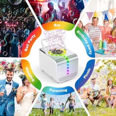 Bubble Machine - Durable Automatic Bubble Blower with LED Lights, Waterproof Motor Over 20,000 Bubbles/Minute, Perfect for Kids' Parties Indoor & Outdoor Fun - Plugin or Battery Powered - Sleek Silver - Image 7